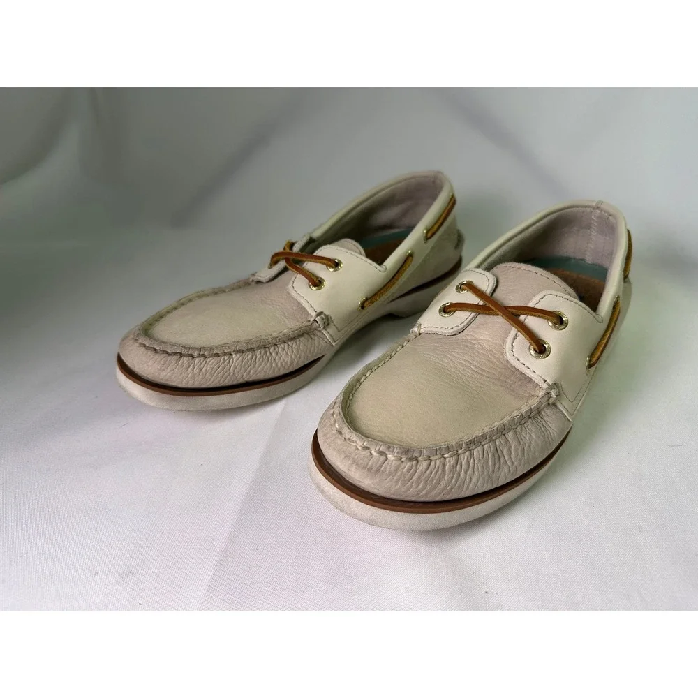 Sperry Top-Sider Authentic Original 2-Eye Boat Shoes Mens Size 8.5 Beige Leather